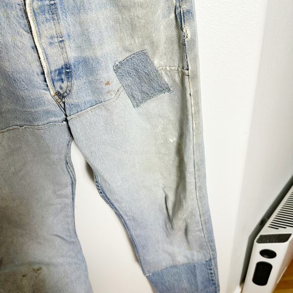 Levi's Light Wash 501 Button Fly Patchwork Straight Leg Jeans sz 34 - Picture 2 of 13
